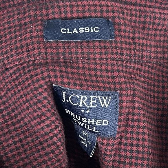 J Crew Medium Classic Fit Brushed Twill Shirt Red Black Houndstooth Cotton - Picture 3 of 5
